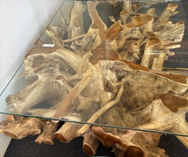 48" Teak Root Coffed Table Glass Top