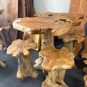 551 Teak Root Bar and 4 Stools